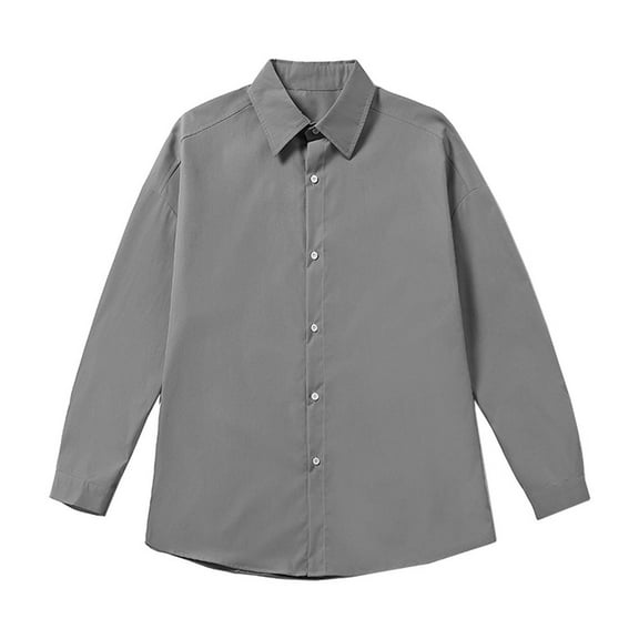 Iugvhana Men's Big & Tall Cotton Shirts Daily Casual Solid Regular Fit Long Sleeve Button Down Lapel Shirt Tops Blouse Gray L