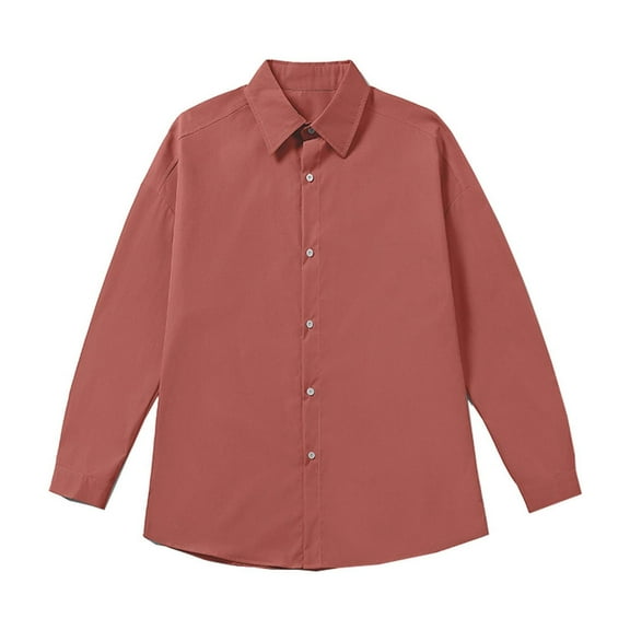 Iugvhana Men's Big & Tall Cotton Shirts Daily Casual Solid Regular Fit Long Sleeve Button Down Lapel Shirt Tops Blouse Wine M