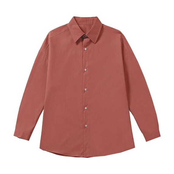 Iugvhana Men's Big & Tall Cotton Shirts Daily Casual Solid Regular Fit Long Sleeve Button Down Lapel Shirt Tops Blouse Wine XL
