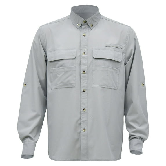 Iugvhana Men's Breathable Quick Dry Solid Convertible Long Sleeve Shirt Fishing Hiking Safari Button Shirts for Men Gray M
