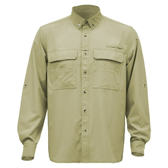 Iugvhana Men's Breathable Quick Dry Solid Convertible Long Sleeve Shirt Fishing Hiking Safari Button Shirts for Men Khaki#1 S