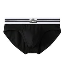 Iugvhana Men's Bulge Enhancing Briefs Cotton Underwear Ball Pouch with Support Strap Comfort Breathable Bikini Black L