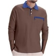 thumbnail image 1 of Iugvhana Men's Button Up Polo Shirts Pullover Casual Solid Waffle Shirt Big and Tall Long Sleeve Lapel Tees with Pocket Brown S, 1 of 6