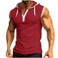 thumbnail image 1 of Iugvhana Men's Button-Up Tank Top Sleeveless Hoodie Waffle T-Shirt Summer Casual Pullover Shirt Muscle Gym Tee Red XXL, 1 of 7