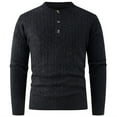 thumbnail image 1 of Iugvhana Men's Cable Knit Sweater Button Henley Crewneck Long Sleeve Sweater Slim Fit Twisted Casual Stretch Warm Pullover Sweater Black XL, 1 of 6