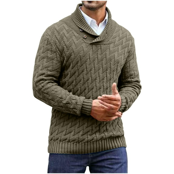 Iugvhana Men's Cable Knit Sweater Button Mock Neck Pullover Sweater Long Sleeve Lapel Collar Fall Winter Warm Sweaters Dark Green XL