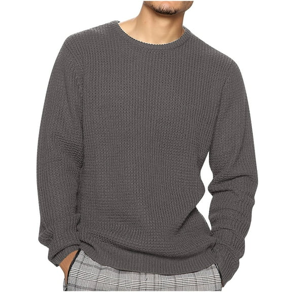 Iugvhana Men's Cable Knit Sweater Lightweight Casual Crewneck Long-Sleeve Pullover Sweaters Loose Fit Tops Dark Gray XXXL