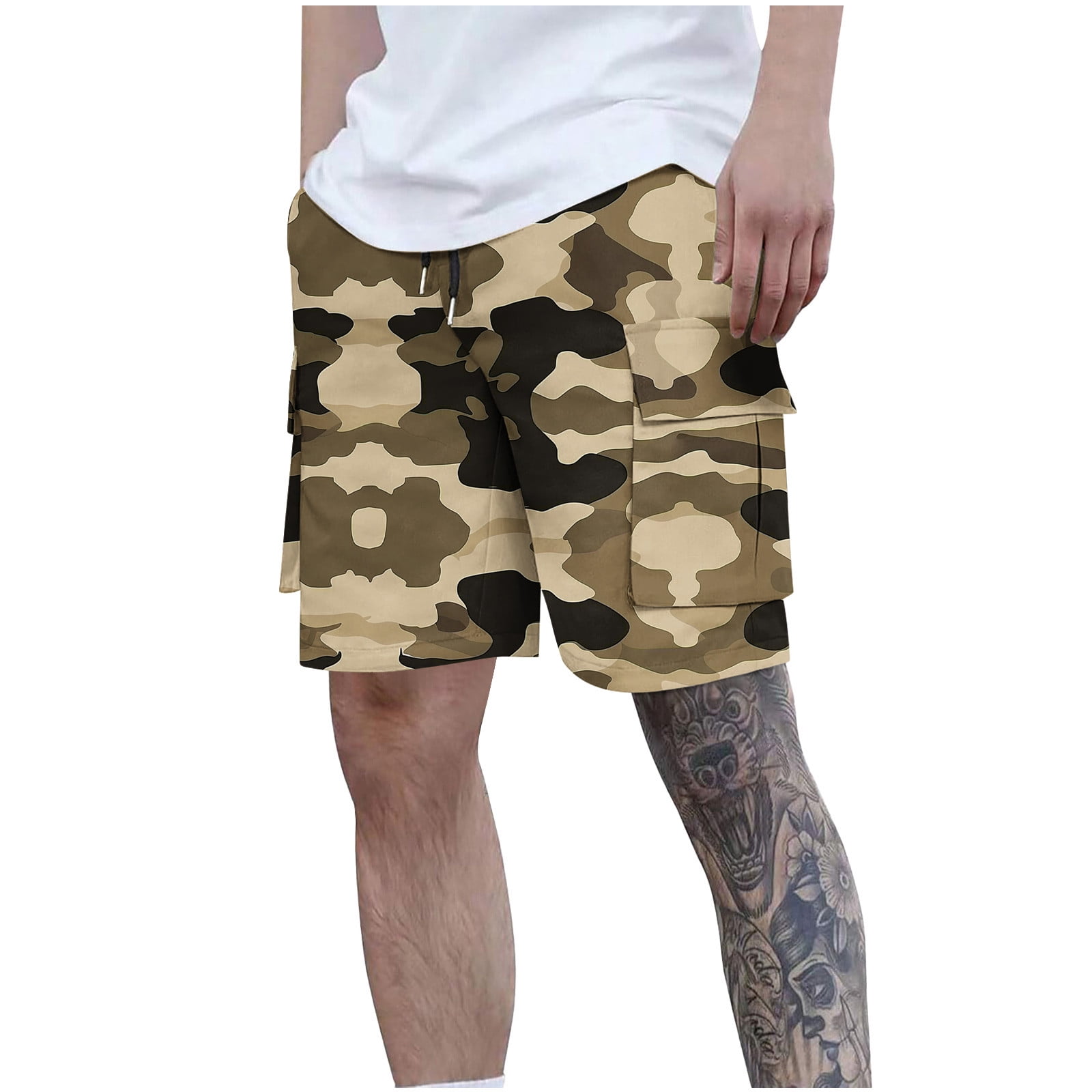 Iugvhana Men's Camouflage Cargo Shorts with Multi Pockets Drawstring — free download