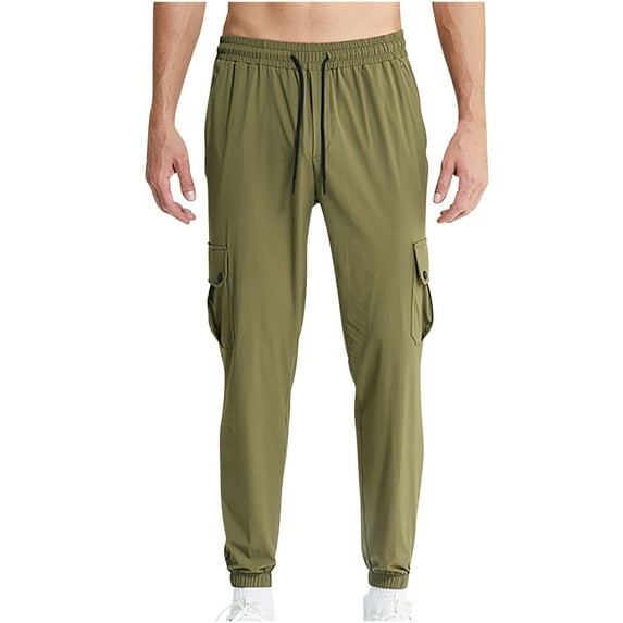Iugvhana Men's Cargo Sweatpants Casual Track Cuff Solid Color Workout Pants with Pocket Elastic Waist Athletic Jogger Sport Outdoor Trousers Army Green XL