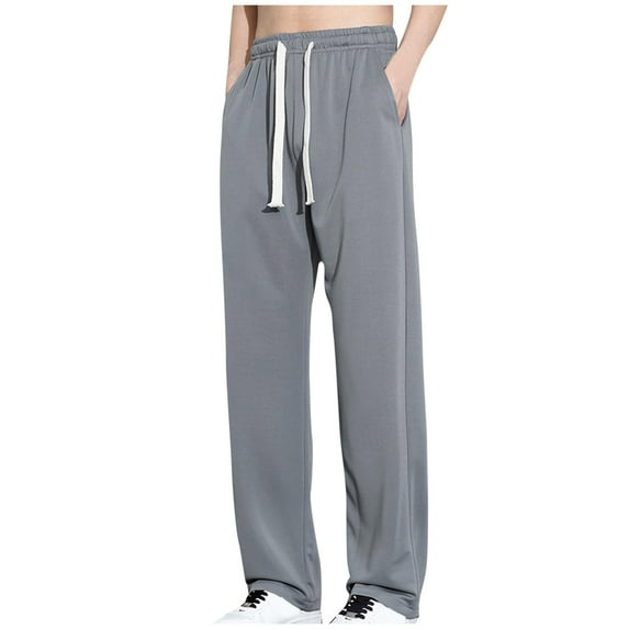 Iugvhana Men's Casual Daily Trousers Fashion Solid Colour Full Length Pants Drawstring Elastic Waist Loose Breathable Leisure Sports Trouser Gray XXXXL