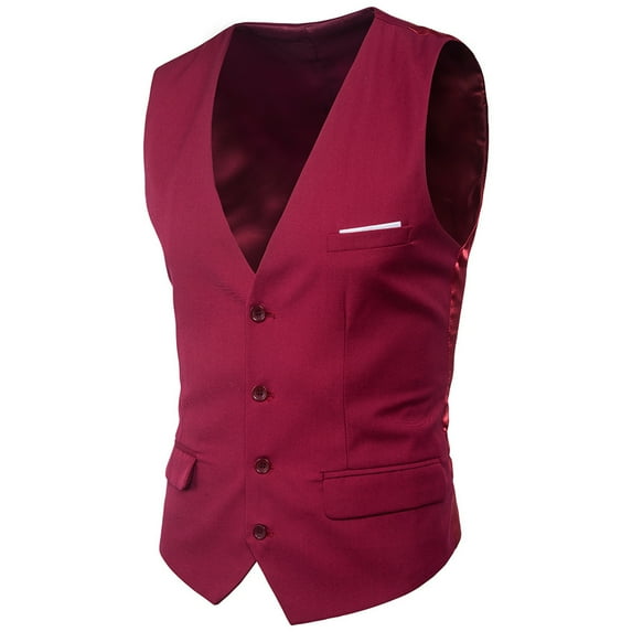 Iugvhana Men's Casual Dress Suit Vest Slim Fit Business Formal Waistcoat Vests Single Breasted Suit V-Neck Button Sleeveless Suit Jacket Red XXXL