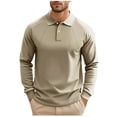 thumbnail image 1 of Iugvhana Men's Casual Lapel Sweatshirt Top Regular Fit Solid Long Sleeve Basic 2 Button Shirts Pullover T-Shirt Blouse Khaki L, 1 of 7
