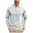 thumbnail image 1 of Iugvhana Men's Casual Lapel Sweatshirt Top Regular Fit Solid Long Sleeve Basic 2 Button Shirts Pullover T-Shirt Blouse White M, 1 of 7