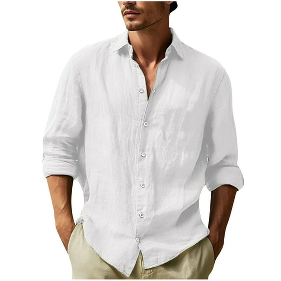 Iugvhana Men's Casual Lightweight Shirts Button Up Fashion Beach Tops Blouse Turndown Collar Long Sleeve Shirts White XXXL