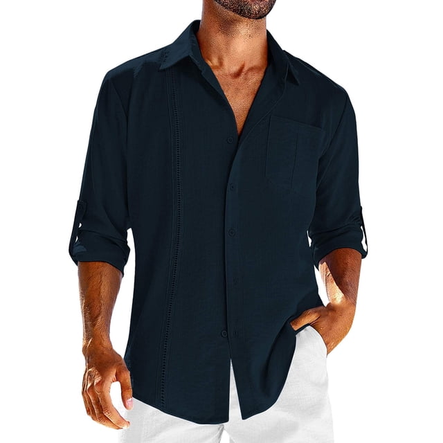 Iugvhana Men's Casual Linen Shirt Button Up Summer Beach Shirt Blouse ...