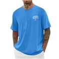 thumbnail image 1 of Iugvhana Men's Casual Palm Tree Print T-Shirt Drop Shoulder Short Sleeve Round Neck Shirts Summer Sports Tops Relaxed Blue M, 1 of 4