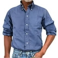thumbnail image 1 of Iugvhana Men's Casual Solid Color Shirts Slim Fit Turndown Collar Long Sleeve Shirt Tops Button Down Shirt Blouse Dark Blue S, 1 of 5