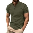 thumbnail image 1 of Iugvhana Men's Casual Stand-Up Collar Polo Shirts Slim Short Sleeve with Pocket Buttons Tee Shirt Top Pullovers Army Green M, 1 of 8