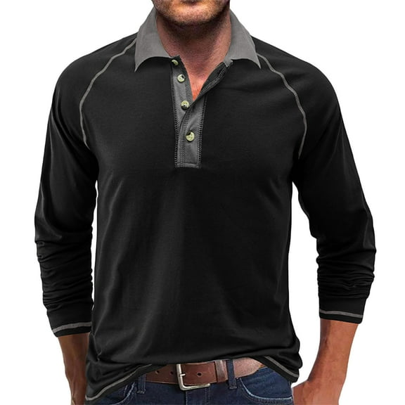 Iugvhana Men's Classic Button Down Polo Shirt Casual Long Sleeve Pullover Shirts Turndown Collar Slim Fit T-Shirt Top Black M