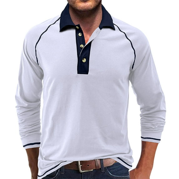 Iugvhana Men's Classic Button Down Polo Shirt Casual Long Sleeve Pullover Shirts Turndown Collar Slim Fit T-Shirt Top White XL