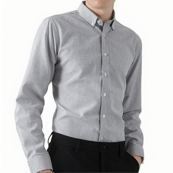 Iugvhana Men's Classic Fit Dress Shirt Stretch Slim Lapel Long Sleeve Casual Stripe Shirt Tops Plus Size Button Down Shirt Gray XL