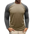 thumbnail image 1 of Iugvhana Men's Color Blocking Round Neck Shirt Outdoor Workout Sports Fitness Base Layer T-Shirt Tops Long Sleeve Casual Tees Khaki L, 1 of 6