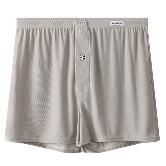 Iugvhana Men's Comfort Boxer Underwear Solid Color Loose Breathable Home Button Flat-Corner Underwear Boxers Gray XXL