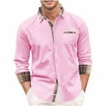 thumbnail image 1 of Iugvhana Men's Cotton Shirts Casual Splice Plaid Long Sleeve Button Down Shirt Blouse Tops Leisure Classic Fit Shirt Pink M, 1 of 6
