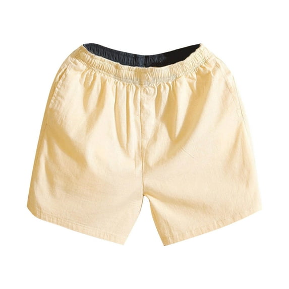 Iugvhana Men's Cotton Shorts Casual Solid Color Regular-Fit Short Pant Elastic Waist Shorts Summer Leisure Trunks Khaki XXXL