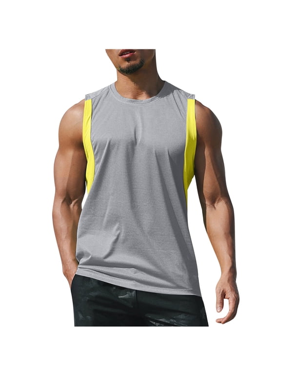 Men's Cut Off Stringer Tank Tops Sleeveless Crew Neck T Shirts Casual Classic Summer Shirts Workout Muscle Tees Gray XXL