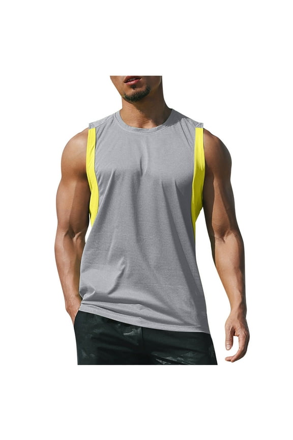 Men's Cut Off Stringer Tank Tops Sleeveless Crew Neck T Shirts Casual Classic Summer Shirts Workout Muscle Tees Gray XXL