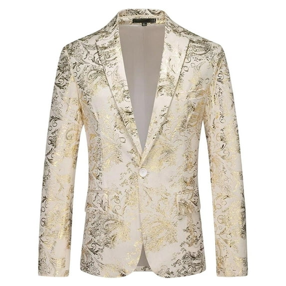 Iugvhana Men's Dress Floral Suit Notched Lapel Slim Fit Stylish Blazer Dress Suit White XXXL