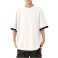 thumbnail image 1 of Iugvhana Men's Fake Two Crewneck Short Sleeve T-shirt Big and Tall Loose Fit Casual Summer T-Shirt Top Fallow Base Shirt White XXXXXL, 1 of 5