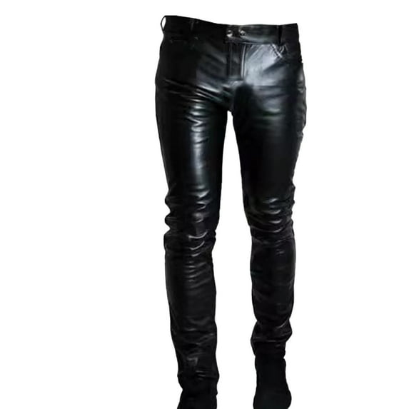 Iugvhana Men's Faux Leather Pants Punk Rock Trousers Slim Fit Soft Leather Motorcycle Biker Pants Black S
