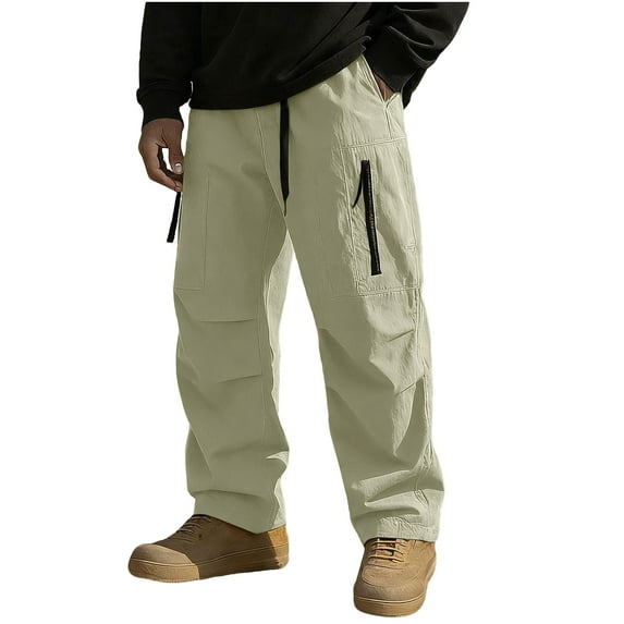 Iugvhana Men's Fleece Lined Pants Waterproof Winter Insulated Hiking Pants Warm Outdoor Work Cargo Pants Beige XXXXXL
