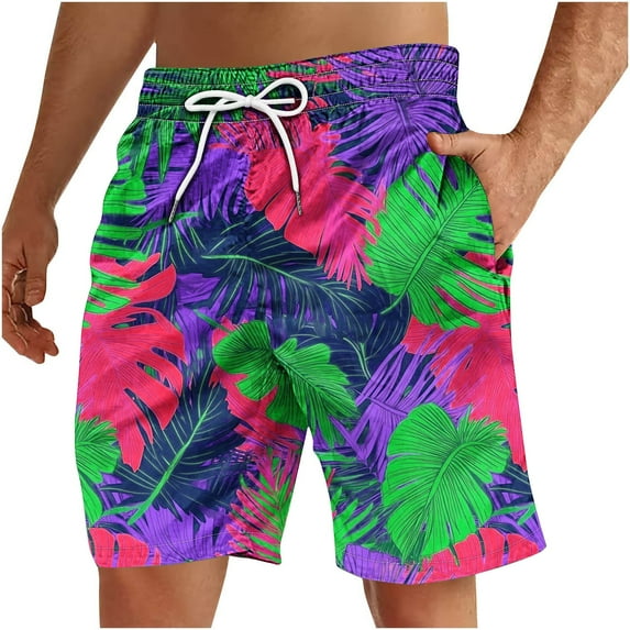Iugvhana Men's Floral Print Swim Trunks Hawaiian Bathing Big and Tall Loose Suit Swimsuits Beach Shorts with Pockets Multicolor#1 L