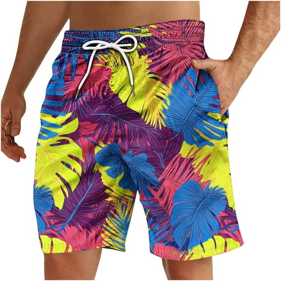 Iugvhana Men's Floral Print Swim Trunks Hawaiian Bathing Big and Tall Loose Suit Swimsuits Beach Shorts with Pockets Multicolor XXL