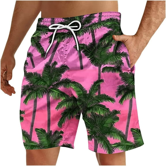 Iugvhana Men's Floral Print Swim Trunks Hawaiian Bathing Big and Tall Loose Suit Swimsuits Beach Shorts with Pockets Pink XL
