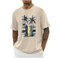 thumbnail image 1 of Iugvhana Men's Graphic Tee Tops Vintage Hawaiian Palm Tree Print Short Sleeve Crewneck Casual Summer T Shirts Khaki M, 1 of 4