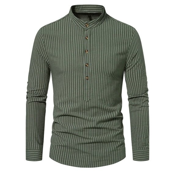 Iugvhana Men's Half Button Up Pullover Shirt Slim Fit Casual Stripe Shirts Long Sleeve Stand Collar Tops Blouse Shirt Army Green XXL