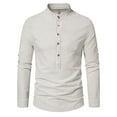 thumbnail image 1 of Iugvhana Men's Half Button Up Pullover Shirt Slim Fit Casual Stripe Shirts Long Sleeve Stand Collar Tops Blouse Shirt White XL, 1 of 9