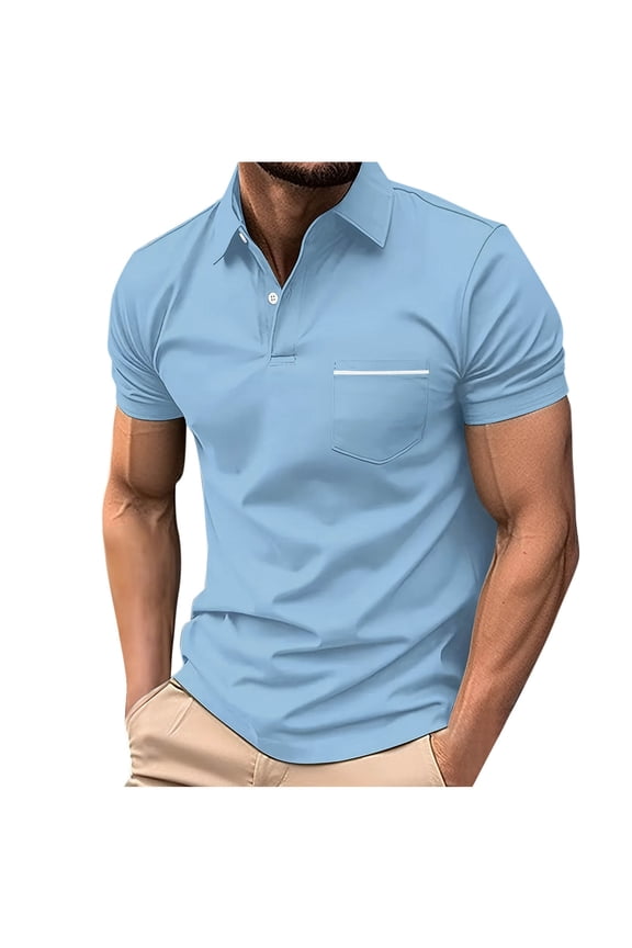 Men's Half Zip Golf Shirts Casual Pullover Short Sleeve Collared Polo Shirt with Pocket Athletic Gym Tops Sky Blue#1 S