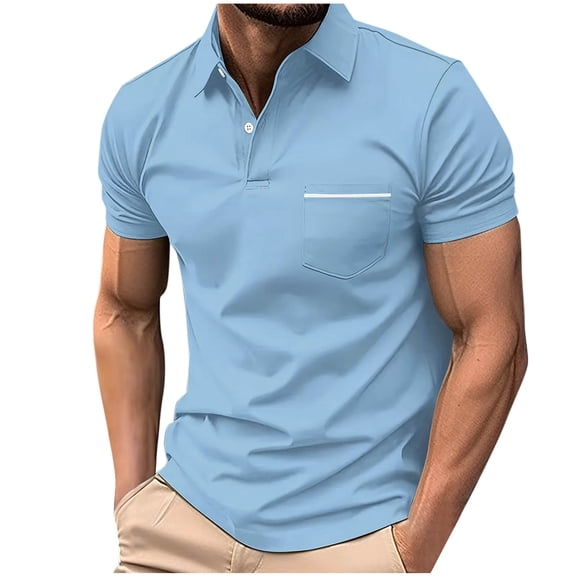 Iugvhana Men's Half Zip Golf Shirts Casual Pullover Short Sleeve Collared Polo Shirt with Pocket Athletic Gym Tops Sky Blue#1 XXL