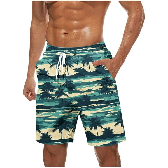 Iugvhana Men's Hawaiian Beach Swim Trunks Summer Tropical Floral Board Shorts Swimwear Bathing Suit with Pockets Blue XL