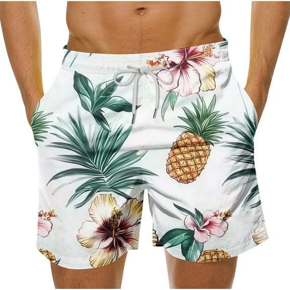 Iugvhana Men's Hawaiian Floral Print Shorts Swim Trunks Bathing Big & Tall Loose Suit Swimsuits Beach Shorts with Pocket Multicolor#1 L