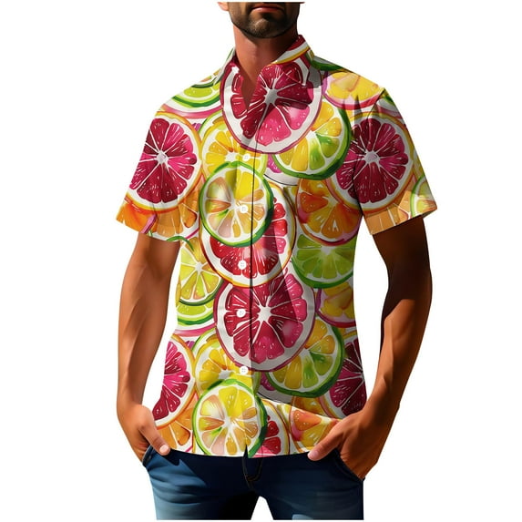 Iugvhana Men's Hawaiian Print Shirt Short Sleeve Casual Summer Beach Aloha Shirt Floral Button Down Tropical Hawaii Shirts Yellow#1 S