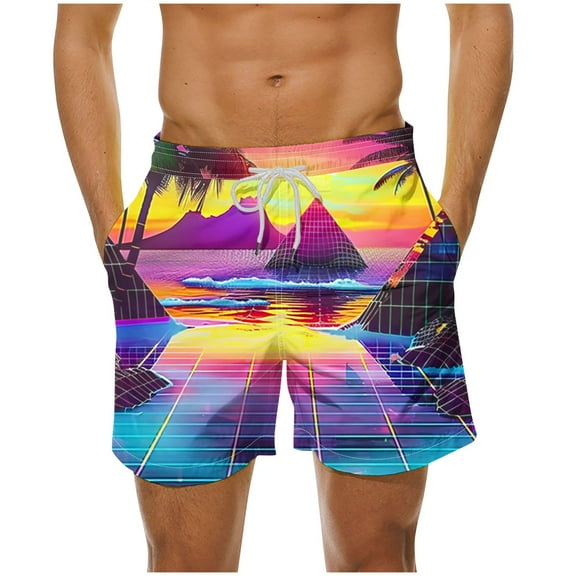 Iugvhana Men's Hawaiian Printing Shorts Beach Short Swimwear Sports Swim Board Shorts Swim Trunks Summer Party Shorts Multicolor#3 S