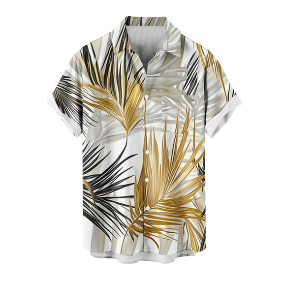 Iugvhana Men's Hawaiian Shirt Short Sleeve Button Down Shirts Tropical Summer Beach Shirts Casual Floral Aloha Shirts Khaki L