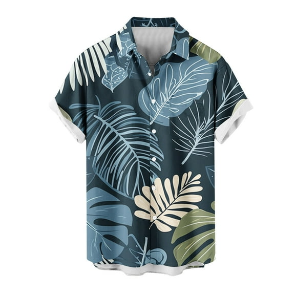 Iugvhana Men's Hawaiian Shirt Short Sleeve Button Down Shirts Tropical Summer Beach Shirts Casual Floral Aloha Shirts Navy XXXL