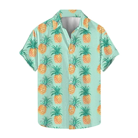 Iugvhana Men's Hawaiian Shirt Short Sleeve Casual Summer Beach Aloha Shirt Fruit Floral Button Down Tropical Hawaii Shirts Green#1 XXXL